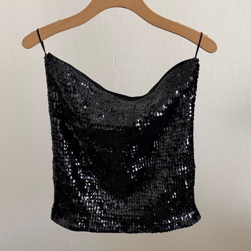 Black Sequin Stretchy Tube Top